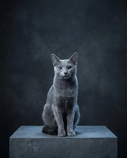 Russian Blue Cat Studio Portrait
