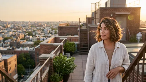 Woman with Bob Haircut on Sunset Rooftop