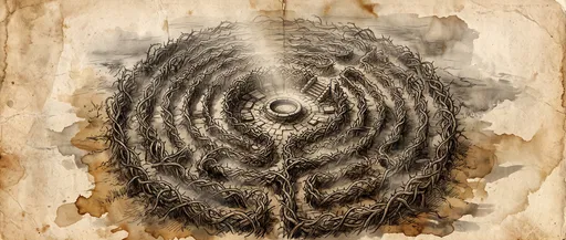 Sepia Ink Drawing of Thorn Labyrinth