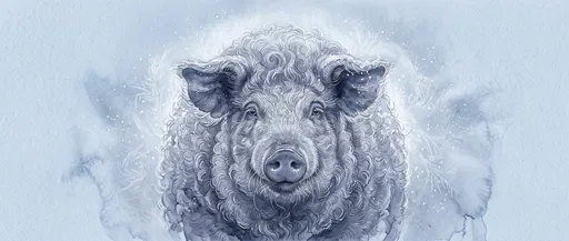 Blue Ink Wash Woolly Pig Portrait