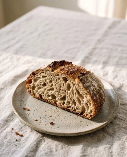 Artisan Sourdough Bread on Stoneware Plate