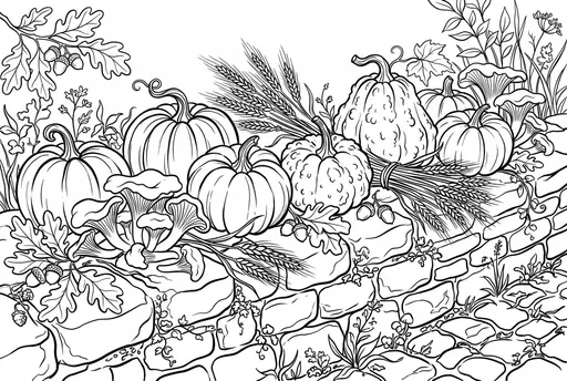 Autumn Harvest Pumpkins Coloring Page Line Art