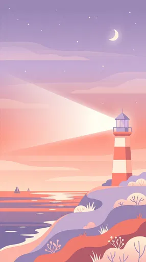 Pastel Coastal Lighthouse Evening Illustration