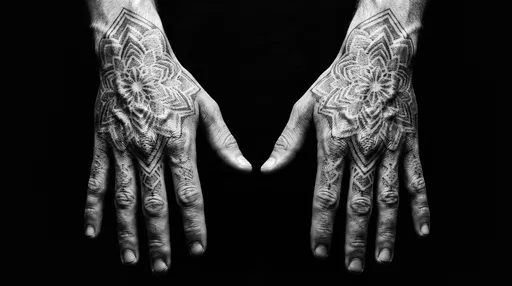 Monochrome Hands With Geometric Mandala Tattoos