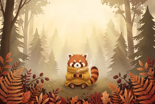 Cute Red Panda in Autumn Forest