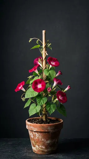 Crimson Morning Glory in Terracotta Pot