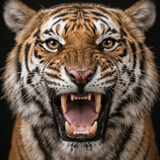 Close-Up Studio Portrait of Roaring Tiger