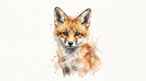Watercolor Juvenile Red Fox Portrait