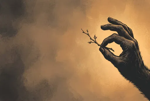 Primate Hand Holding Small Twig Illustration