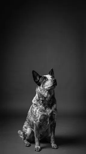 Monochrome Studio Portrait of Blue Heeler