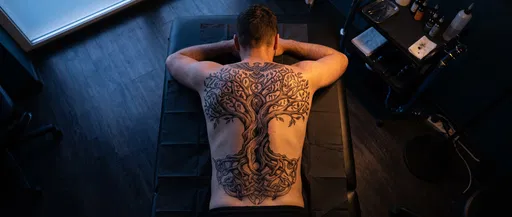 Man With Nordic Tree Back Tattoo