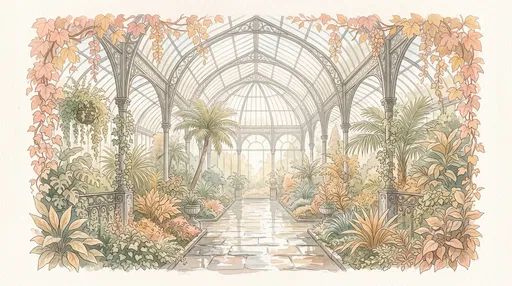 Watercolor Botanical Conservatory in Autumn