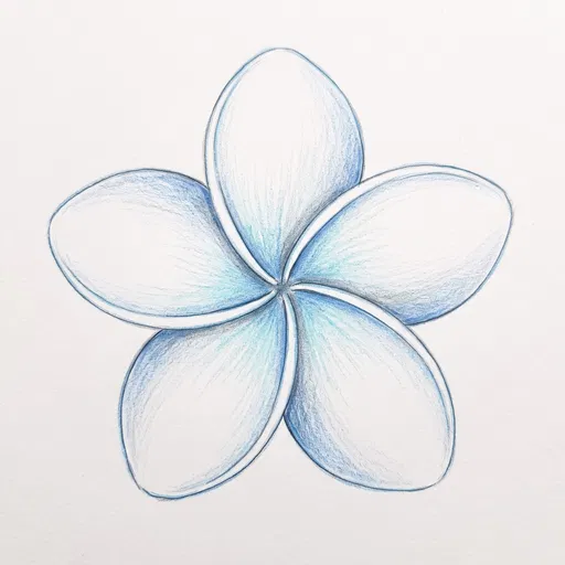 Blue Colored Pencil Plumeria Flower Drawing