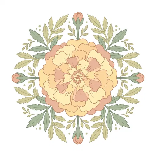 Symmetrical Pastel Marigold Floral Clipart