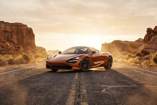 Copper Orange Sports Car on Desert Highway