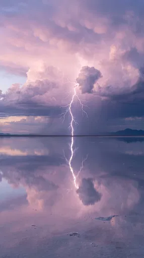 Lightning Strike Over Flooded Salt Flats