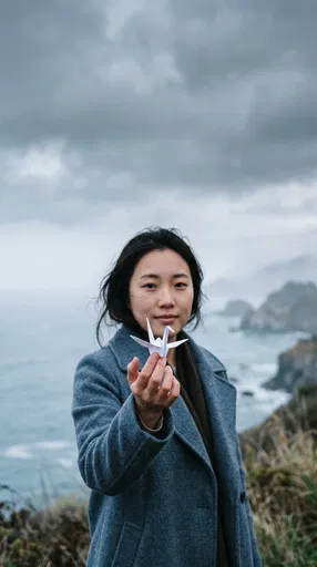 Woman Holding Origami Crane by Misty Coast