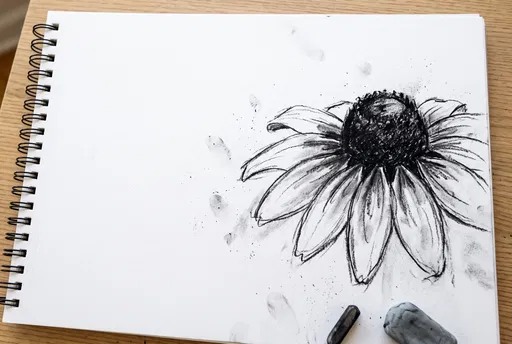 Charcoal Flower Sketch on Drawing Pad