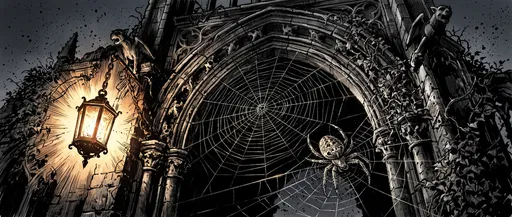 Gothic Archway with Spider Web Illustration