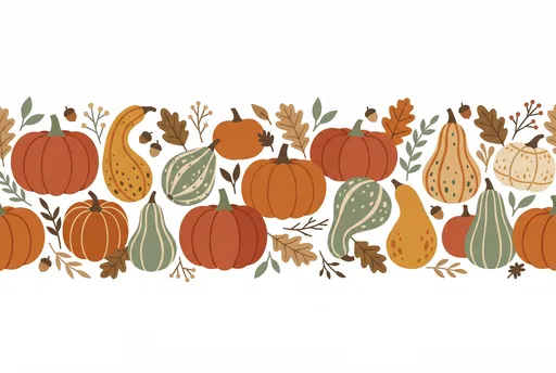 Flat Vector Autumn Pumpkin and Gourd Border