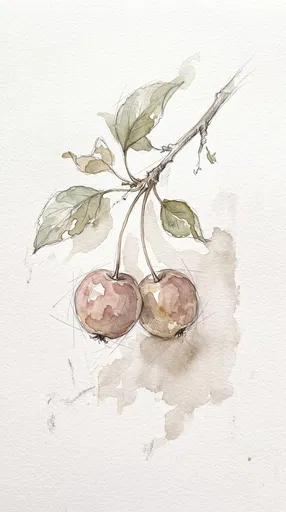 Botanical Watercolor Sketch of Two Wild Crabapples