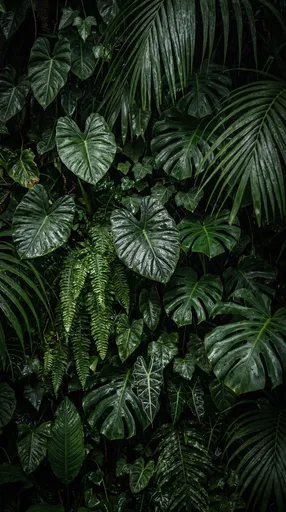 Dark Glossy Rainforest Foliage Background