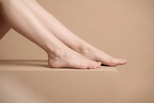 Bare Legs and Feet on Beige Block