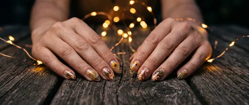 Botanical Gel Almond Nails on Wood