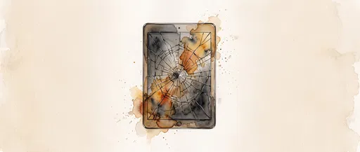 Watercolor Illustration of Cracked Tablet Screen