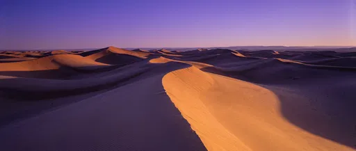 Golden Desert Dunes Under Violet Sky