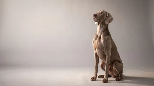 Weimaraner Sitting in Studio with Copy Space