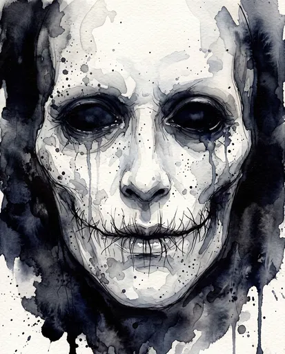 Creepy Watercolor Face With Stitched Smile