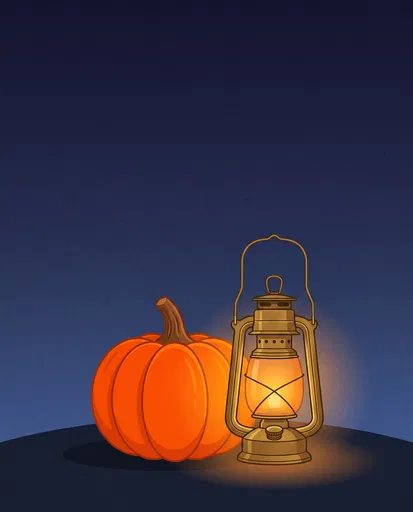 Minimalist Pumpkin and Glowing Lantern Illustration