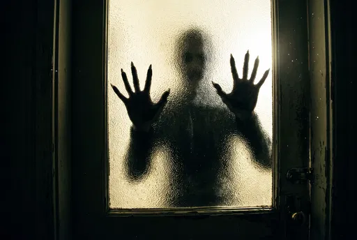 Shadowy Figure Behind Frosted Glass Door