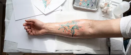 Fresh Watercolor Kingfisher Forearm Tattoo