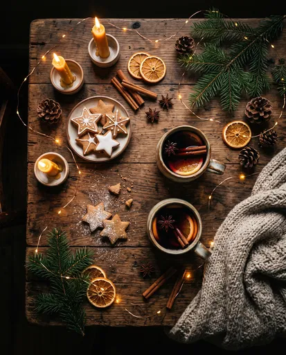 Cozy Holiday Flat Lay with Mulled Wine