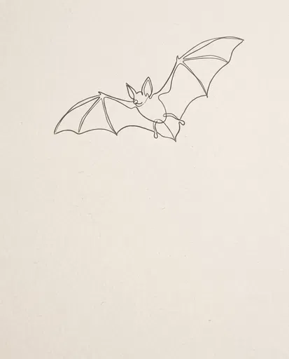 Minimalist Line Drawing of Flying Bat