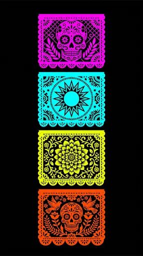 Four Neon Papel Picado Vector Banners