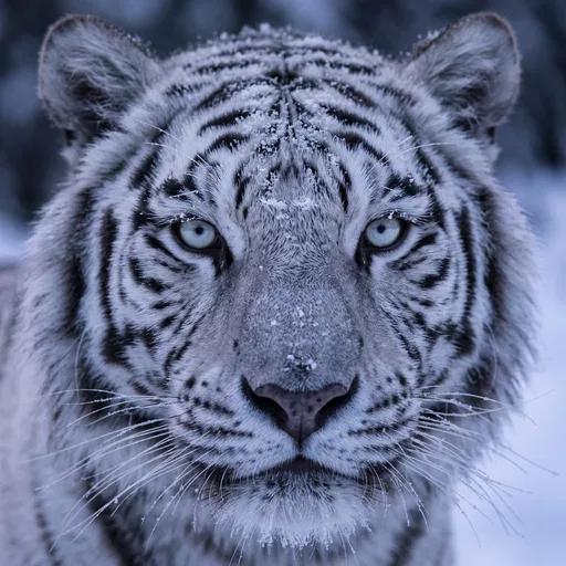 Frosty White Tiger Close-Up Portrait