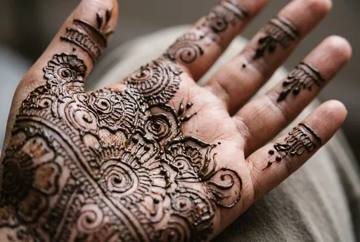 Macro Close-Up of Fresh Henna on Palm