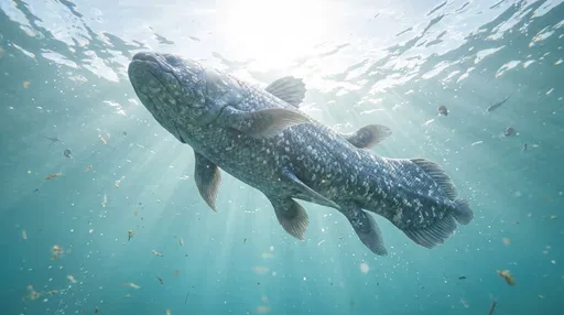 Coelacanth Swimming Below Sunlit Surface