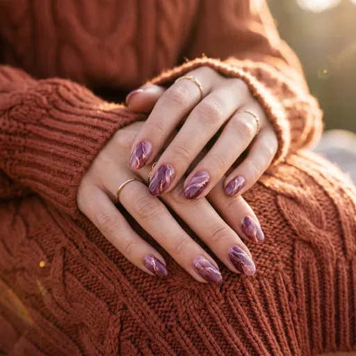 Berry Marble Nail Art in Sunlight