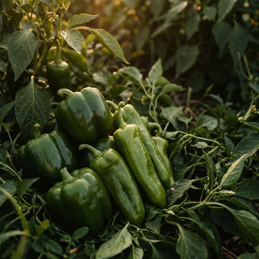 Fresh Green Peppers in Garden