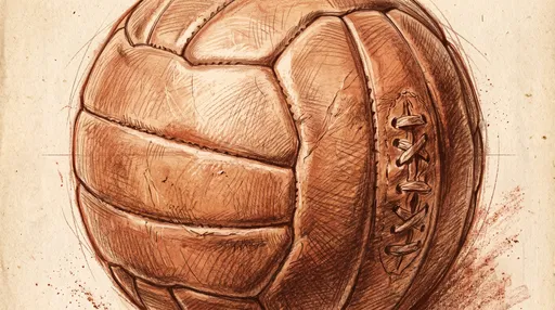 Vintage Leather Volleyball Sepia Chalk Drawing