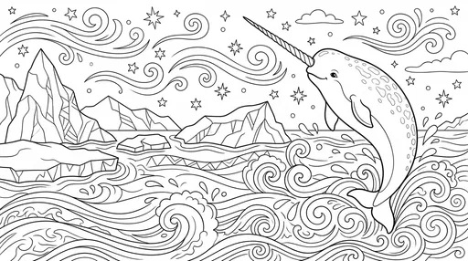 Arctic Narwhal Breaching Coloring Page
