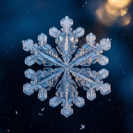 Macro Snowflake on Dark Blue Glass