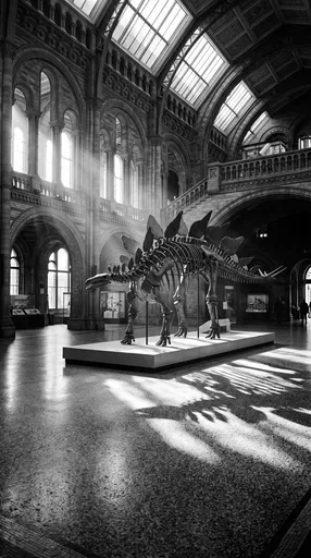 Monochrome Stegosaurus Skeleton in Grand Museum