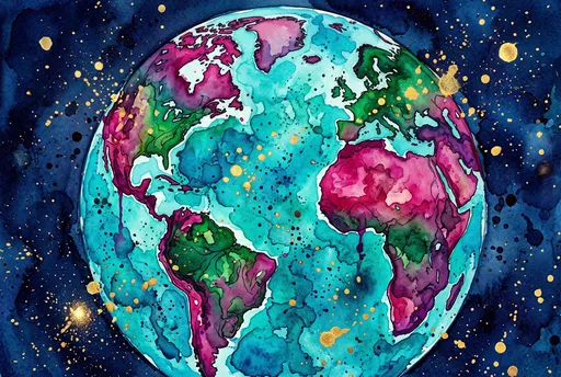Vibrant Watercolor Illustration of Planet Earth