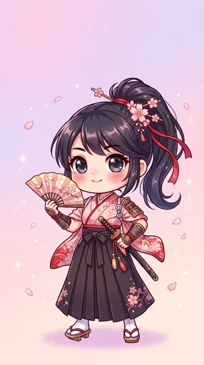 Cute Chibi Female Samurai Warrior Illustration