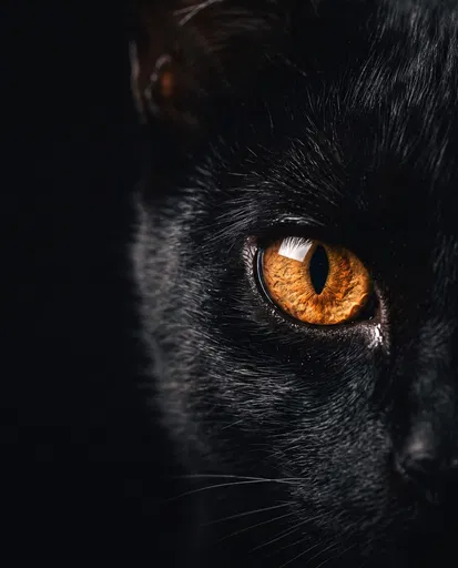 Close-Up of Black Cat Amber Eye
